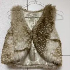 ベージュ ファー ノースリーブジャケット