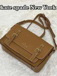kate spade ブラウン　ショルダーバッグ　レザー　フラップ付き