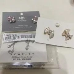 ピアス 3点セット パール ビジュー リボン