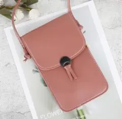 スマホショルダーバッグ スマホ ミニポーチ 小物入れ　くすみピンク