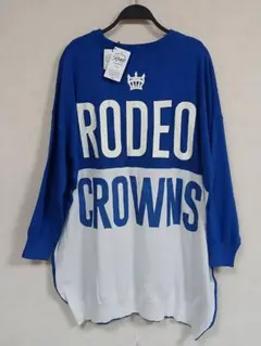 新品 RODEO CROWNS ビッグロゴ 長袖ニット バイカラー 青/白