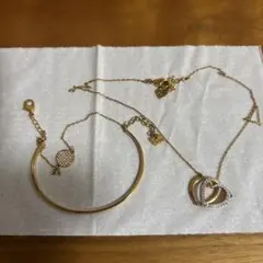 Swarovski ダブルハート ネックレス ゴールドカラー