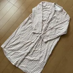 M 無印良品　脇に縫い目のない二重ガーゼパジャマ　ピンクチェック　綿　コットン