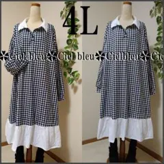 春*4L★人気千鳥格子柄×シャツ切り替えワンピース♪大きいサイズ*レディース