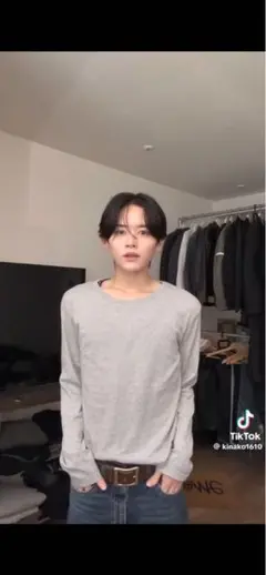 ボートネックロングスリーブTシャツ グレー 未使用タグ付き
