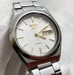 セイコー5 メンズ自動巻き腕時計 ホワイト文字盤 7009-876A 動作ok