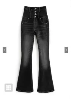 GRL ハイウエストストレッチフレアデニムパンツ cu531 ブラック