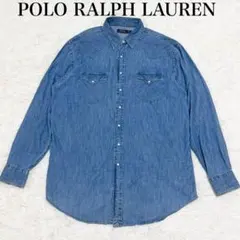 【ロング】ポロラルフローレン デニムシャツ 長袖シャツ ウエスタンシャツ XL