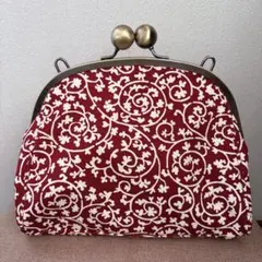 AYANOKOJI 大玉がま口ポシェット【帆布・蛸唐草】　葡萄色×白蔦