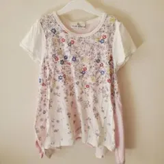 KUMIKYOKU　LL　130～140サイズ　花柄刺繍デザイン半袖Tシャツ　白のサムネイル