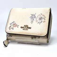 A018 COACH コーチ 花柄 フラワー ホワイト ラウンドファスナー 財布