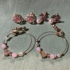 ピンク　ハート　おしゃれなレディースイヤリング 3点セット
