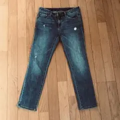 【美品】GUジーユーシガレットアンクルジーンズ　ダメージ加工　S ブルー