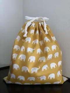 巾着袋　マスタードぞうさん柄