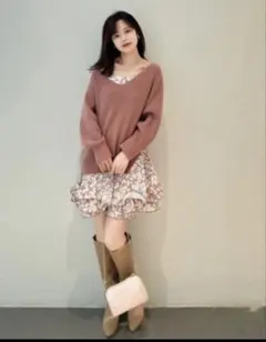 デザインフリルレイヤードミニニットワンピース