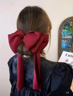 リボン バレッタ 髪飾り レッド