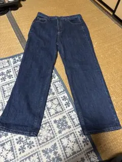 【GU】ワイドレッグデニムパンツ ダークブルー XL