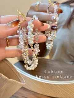 d488 再販　大人気　pearl×crystal ビーズネックレス