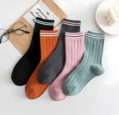 レディース 靴下 セット ケーブル編み｜秋冬 あったか クルーソックス 5色