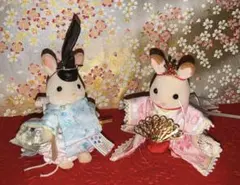 シルバニア雛人形　親王飾り　水色　ピンク　ひな祭りセール