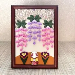 【2】季節の飾り　藤の花　フレーム　ちりめん細工　つまみ細工