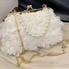 パーティ バッグ 結婚式 がま口 パール 2way 白 成人式 和装 着物 B6