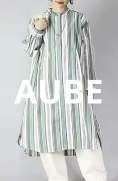 新品未使用⭐️AUBE ストライプ柄 バンドカラー シャツワンピース ロング丈