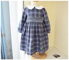 セール　ブルー　チェック　スモッキング ワンピース　組曲　ファミリア好き
