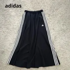 adidas アディダス ジャージー ロングスカート フレア 3本ライン 黒