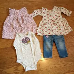 花柄ワンピース・ロンパース・デニムパンツセット