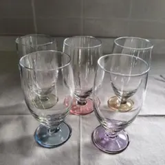 昭和レトロモダン グラス　５個セット　パステルカラー台座