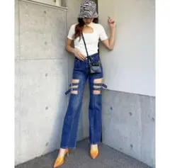 バストオープントップスTシャツホワイト半袖カットソーレディーススパイラルガール