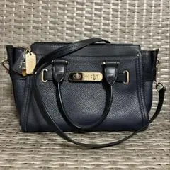 ネイビー レザー ショルダーバッグ