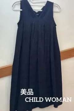 美品CHILD WOMAN ノースリーブワンピース　Fサイズ　黒　Ｖネック　春夏