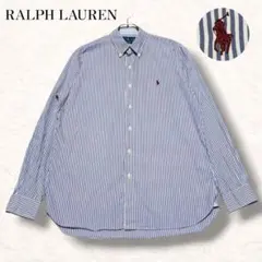 90s ラルフローレン BDシャツ レッドポニー ストライプ ストレッチ M