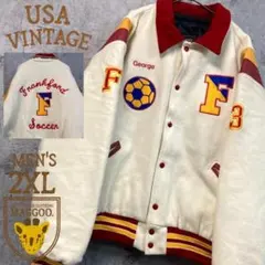 一点物☆US古着☆vintage【本革/ウール チーム スタジャン】キルティング