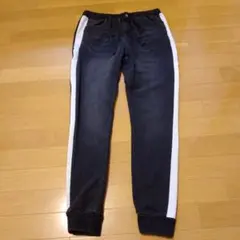 ダークブルー ロングパンツ サイドライン　160cmくらいから　細身