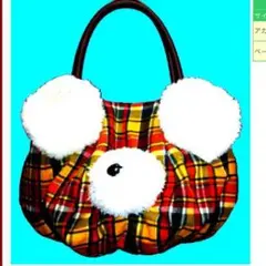 ☆クマちゃん☆　チェックなハンドバッグ　アカ系