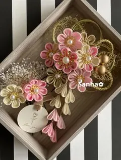 T-1201 つまみ細工 髪飾り 水引 成人式 卒業式 結婚式 七五三 髪飾り