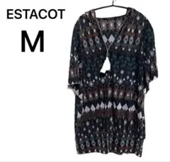 (SM02-40) ESTACOT フード付き 総柄 チュニック ワンピース Mのサムネイル