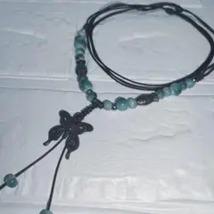 蝶 ネックレス ワックスコード 森ガール フェアリーグランジ エメラルドグリーン