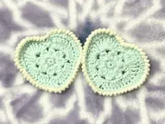 ハンドメイド＊かぎ針編み＊ハート コースター＊たわし＊グリーン
