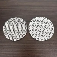 ハンドメイドの刺し子刺繍のコースター2枚セット　ベージュリネン黒