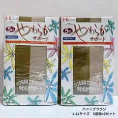 フクスケ　やわらかサポート　ストッキング　ハニーブラウン　L-LL 5足組×2点