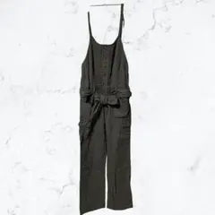 13930 JAYROミリタリー サロペット オールインワン カーキ Mリボン付