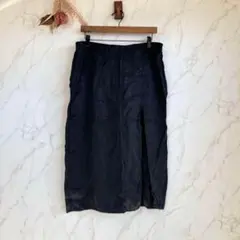 エイチアンドエム H&M サテン風スカート【L】　膝下 ビッグスリット 黒のサムネイル