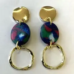 6295 メタルプレートとブルーグリーンピンクホワイトマーブルチャームとフーブ