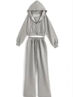 ジップパーカー×キャミ×ワイドパンツ裏起毛セットアップ[pm229]