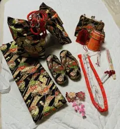 七五三　作り帯&はこせこセット、髪飾り　7歳