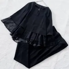 ルイルエブティック セレモニースーツ ぺプラムセットアップ 黒 レース L